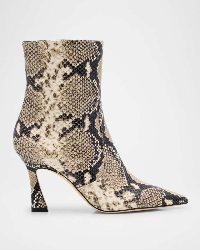 Vinnie Snake-Printed Leather Booties